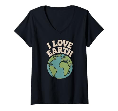 Damen I Love Earth Umweltbewusstsein Design T-Shirt mit V-Ausschnitt Damen I Love Earth Umweltbewusstsein Design T-Shirt mit V-Ausschnitt von Eco Friendly Planet Awareness Love Nature