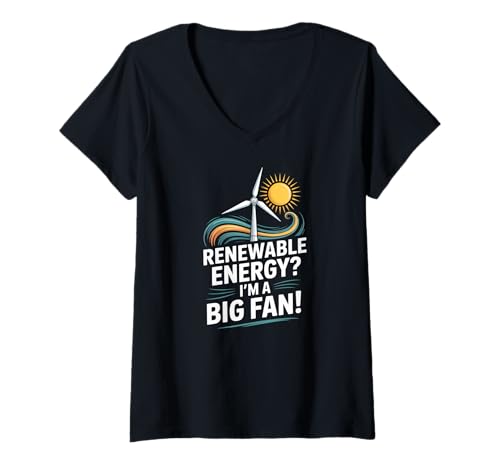 Damen Erneuerbare Energien? I'm A Big Fan Wind Sun T-Shirt mit V-Ausschnitt von Eco Friendly Wind Power Climate Advocates
