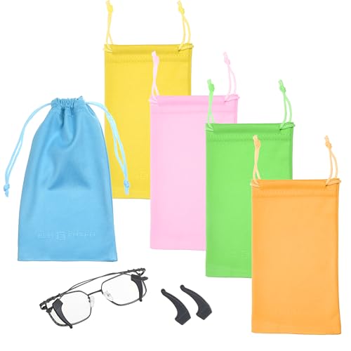 Eco-Fused Weiches Brillenetui - 5er-Pack Mikrofaser-Brillentasche - 2 Paar Ohrhaken - Sonnenbrillen-Organizer für unterwegs Microfiber Sun glasses Pouch - 5 Pack Multicolor + ear hooks von Eco-Fused