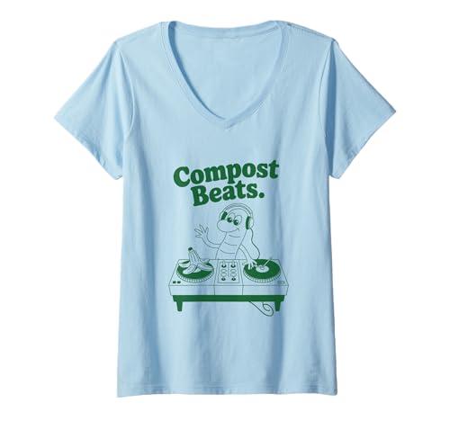 Damen Compost Beats DJ Worm Banana Plattenspieler T-Shirt mit V-Ausschnitt Damen Compost Beats DJ Worm Banana Plattenspieler T-Shirt mit V-Ausschnitt von Eco Groove Apparel