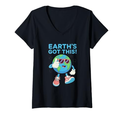 Damen Die Erde hat Diese Coole Sonnenbrille Planet T-Shirt mit V-Ausschnitt von Eco Groove Apparel
