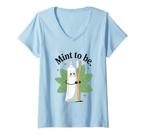 Damen Mint to Be Zahnpasta Zahnbürste Love T-Shirt mit V-Ausschnitt Damen Mint to Be Zahnpasta Zahnbürste Love T-Shirt mit V-Ausschnitt von Eco Groove Apparel