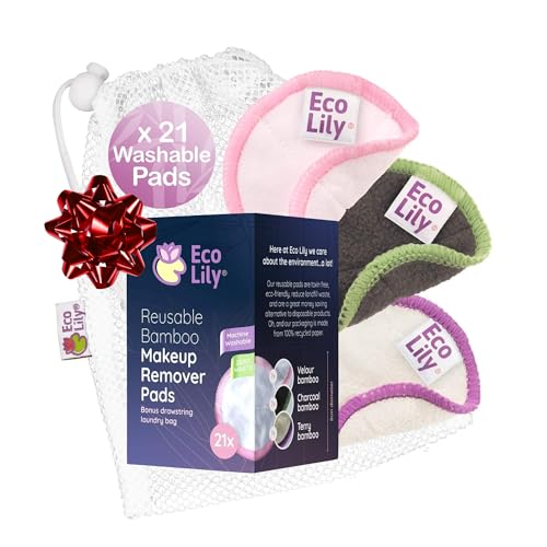 Eco Lily® 21 wiederverwendbare Make-up Entferner Pads Waschbare Baumwoll Bambus Pads für Gesicht und Augen Make-up Entfernung mit BONUS Wäschesack von Eco Lily