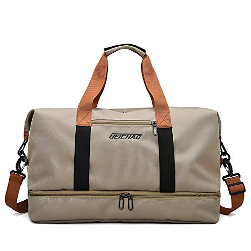 Eco Memos Reisetasche Fitness-Tasche mit großer Kapazität, Nasser Tasche und unabhängigem Schuhfach - Für Frauen und Männer Reisesporttasche, reißfest (Khaki) von Eco Memos
