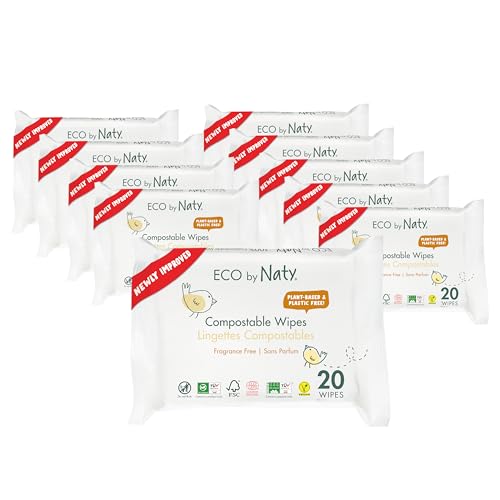 Eco by Naty plastikfreie Baby Feuchttücher unparfümiert - Reisegröße - 100 % kompostierbare und pflanzliche Tücher, gut für Babys und die empfindliche Haut von Neugeborenen (12 x 20 | 240 Stück) von Eco by Naty