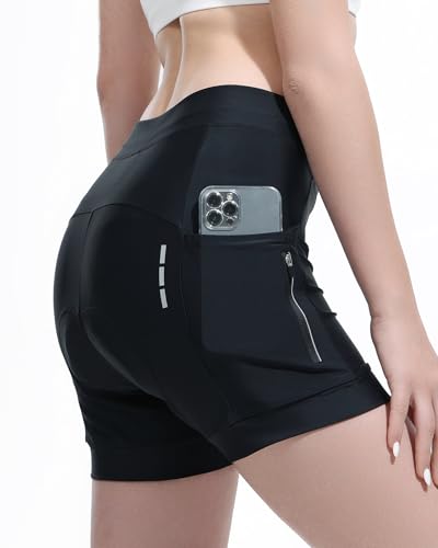 Eco-daily Damen Radlerhose mit 4d Gel-sitzpolster,Atmungsaktive Summer Fahrradhose Kurz Elastische Seitentaschen 5 Zoll Radhose für Rennrad Mountainbike & Fitness Sporthose （S,schwarz von Eco-daily