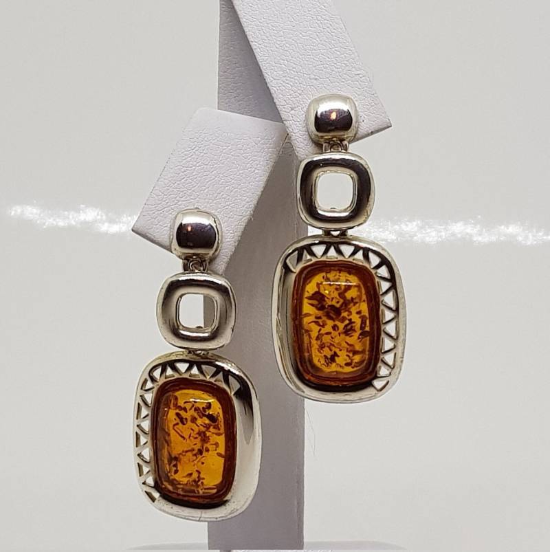 Große Tropfen Bernstein Silber Ohrringe von Eco925