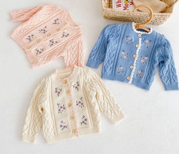 Neu Frühling Casual Kinder Baby Mädchen Strick Gestickte Pullover Kleidung 100% Baumwolle Größe 6M-4T von EcoBooBoo