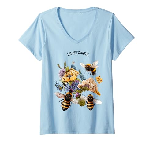 Damen Die Knie der Biene. Bestäuber mit Bienenmotiv T-Shirt mit V-Ausschnitt von EcoBuzz