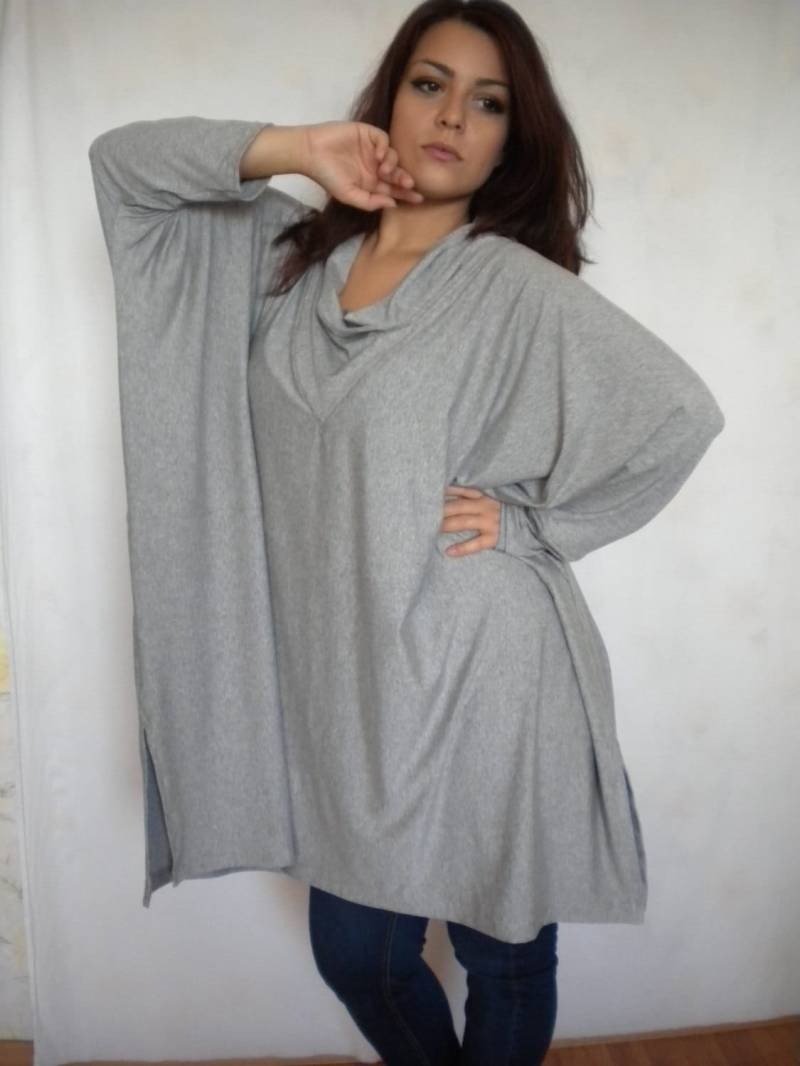 Plus Size Tunika, Oversized Pullover Kleid, Langärmliges Boxy Top, Umstands-T-Shirt Auf Bestellung von EcoFriendlyForU