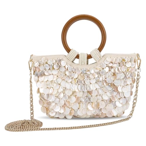 EcoGleam Muschelperlen Geldbörse, Beaded Bag Perlen Pailletten Tragetasche für Damen, Sommer Strand Tragetasche, Handgemachte Muschelperlen Pailletten Tasche mit Henkel EcoGleam Muschelperlen Geldbörse, Beaded Bag Perlen Pailletten Tragetasche für Damen, Sommer Strand Tragetasche, Handgemachte Muschelperlen Pailletten Tasche mit Henkel von EcoGleam