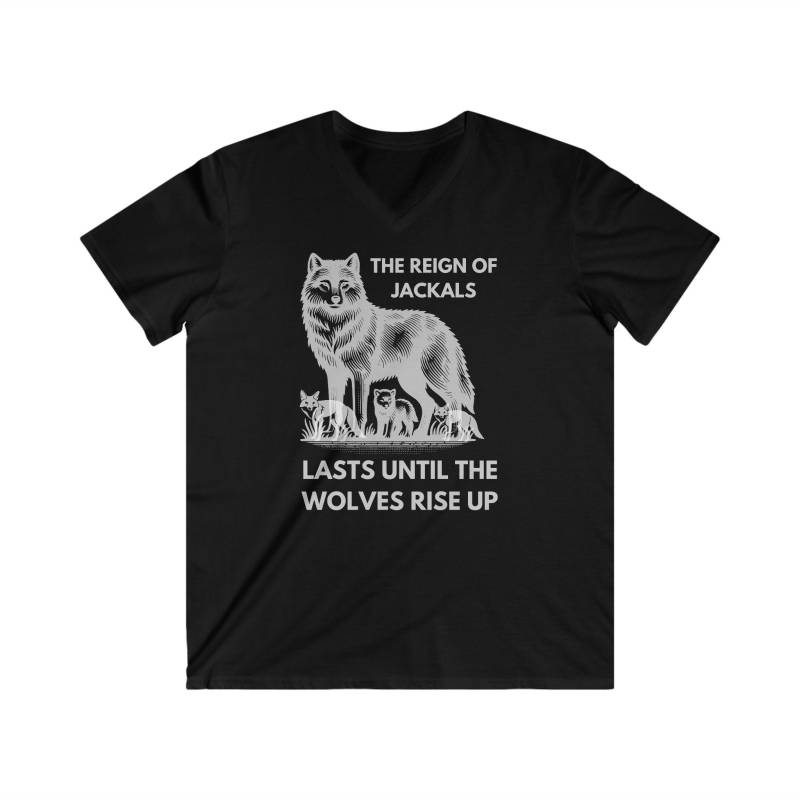 Dominanter Wolf Und Schakale Herren Tailliertes Kurzarm-T-Shirt Mit V-Ausschnitt Dominanter Wolf Und Schakale Herren Tailliertes Kurzarm-T-Shirt Mit V-Ausschnitt von EcoGoods1