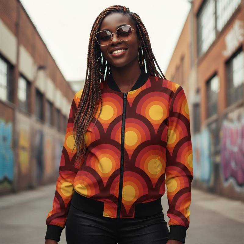 70Er Jahre Sunset Print Damen Bomberjacke Retro Herbst Oberbekleidung von EcoKarmaStyles