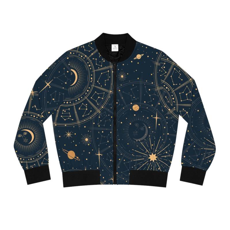 Astrologie Print Boho Bomberjacke Für Frauen | Mond Sterne Planeten Oberbekleidung Wunderliche Mode von EcoKarmaStyles