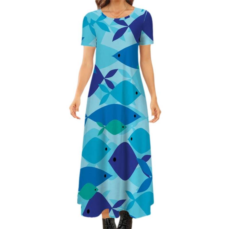 Blau Grün Fisch Maxi Kleid Plus Größe Ocean Beach Party von EcoKarmaStyles