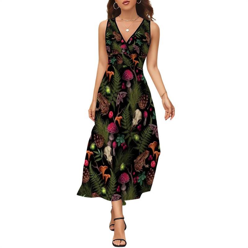 Darkcore Maxikleid Dehnbares Veganes Goth Kleid Mit Blumenmuster von EcoKarmaStyles