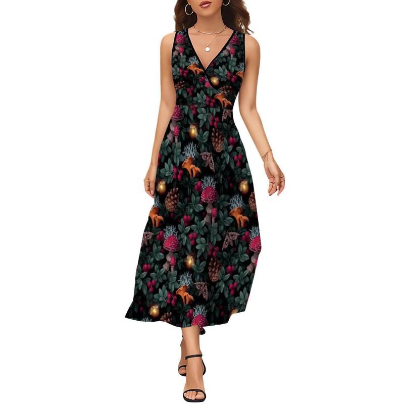 Dark Fairycore Maxikleid Gothic Blumen Print Vegan Sommerkleid von EcoKarmaStyles