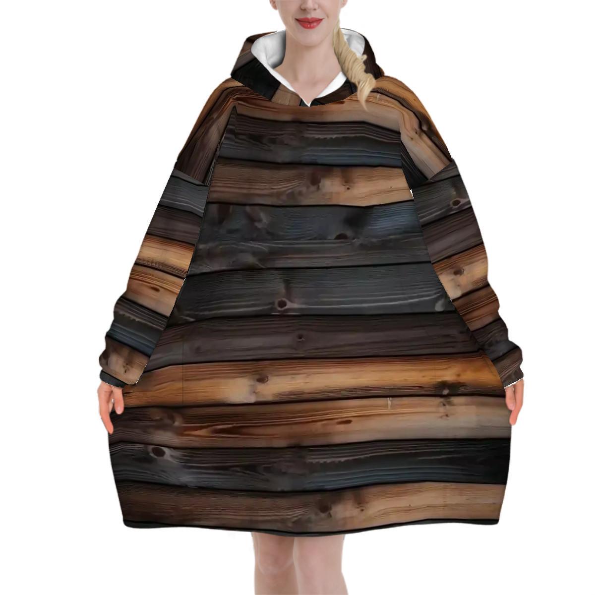 Flauschige Oversized Blanket Hoodie - Tragbare Flanell-Decke in Holzoptik Mit Tasche | Gemütliches Unisex Loungewear Geschenk von EcoKarmaStyles