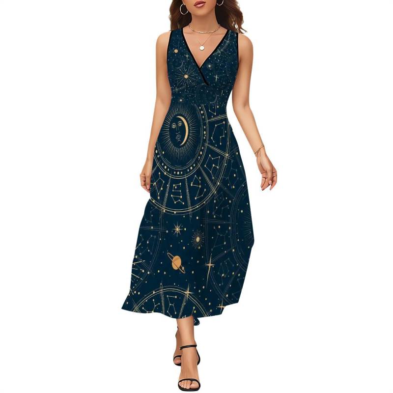 Gothic Maxi Kleid Moth Moon Print, Dark Romantic Fairycore Stil von EcoKarmaStyles