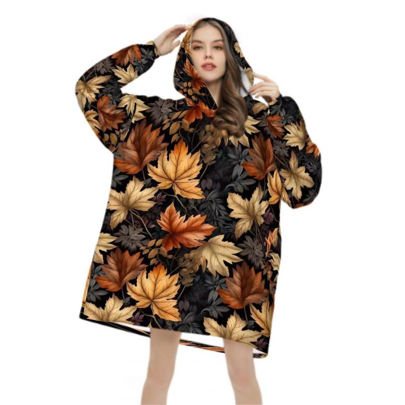 Herbst Blätter Oversized Blanket Hoodie - Flauschige Tragbare Flanell Decke Mit Tasche von EcoKarmaStyles