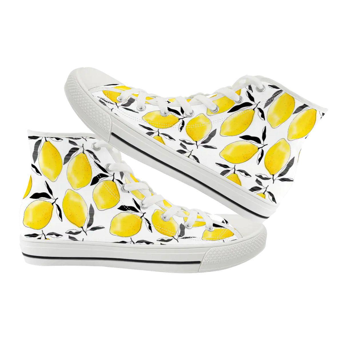 Lemon Print High-Top Canvas Sneakers Retro Aquarell Damenschuhe Lemon Print High-Top Canvas Sneakers Retro Aquarell Damenschuhe von EcoKarmaStyles