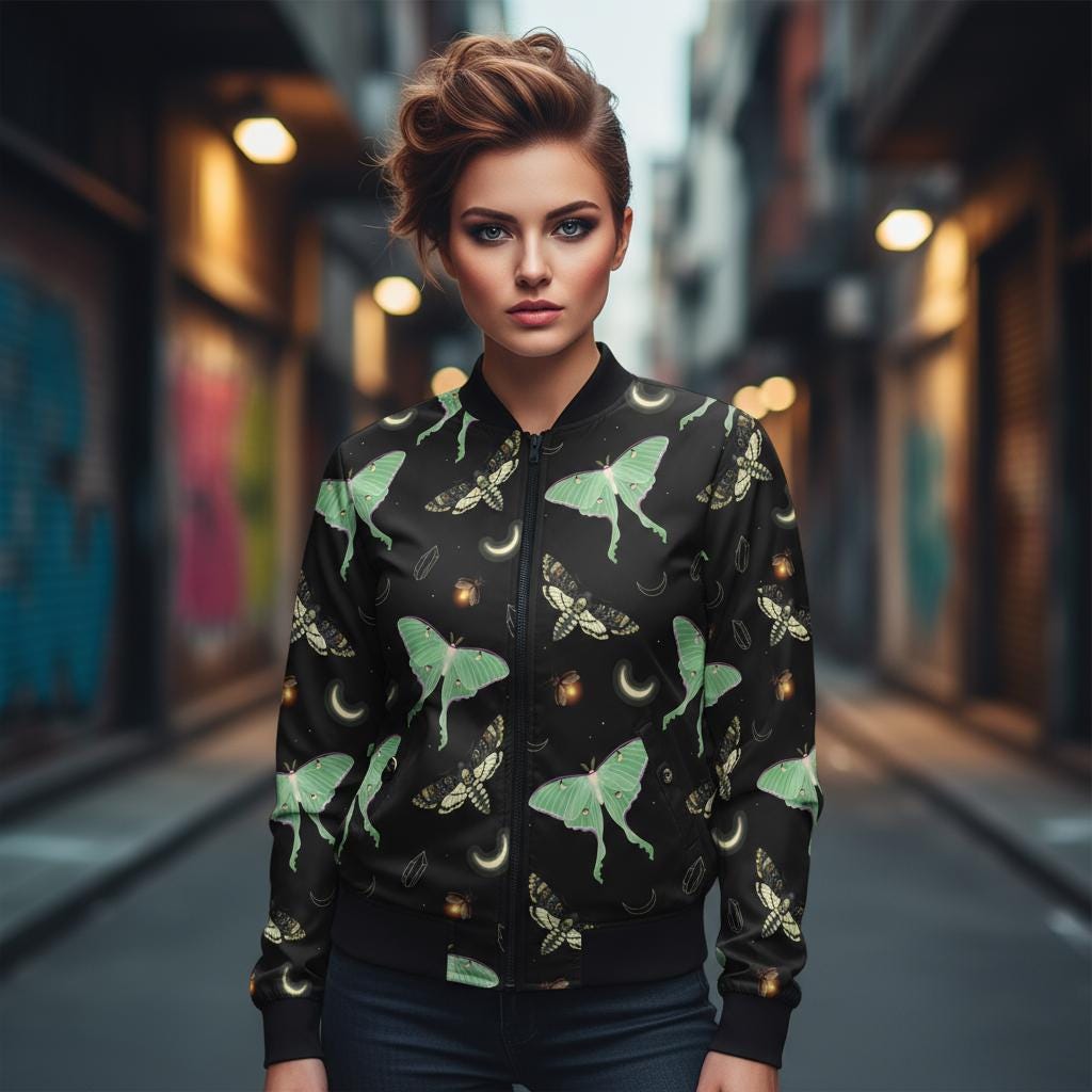 Moths & Moon Damen Bomberjacke, Gothic Dark Academia Oberbekleidung, Schichtung Herbstmode von EcoKarmaStyles