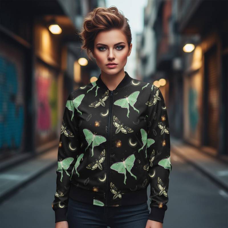 Moths & Moon Damen Bomberjacke, Gothic Dark Academia Oberbekleidung, Schichtung Herbstmode von EcoKarmaStyles