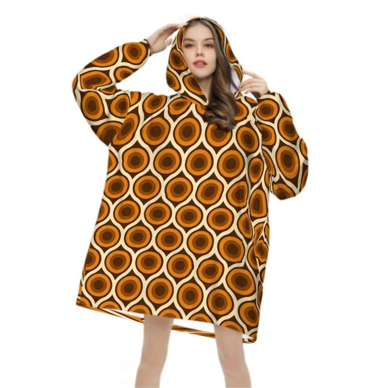Retro 70S Oversized Kuscheldecke Hoodie Flauschige Orange Braune Tragbare Decke von EcoKarmaStyles