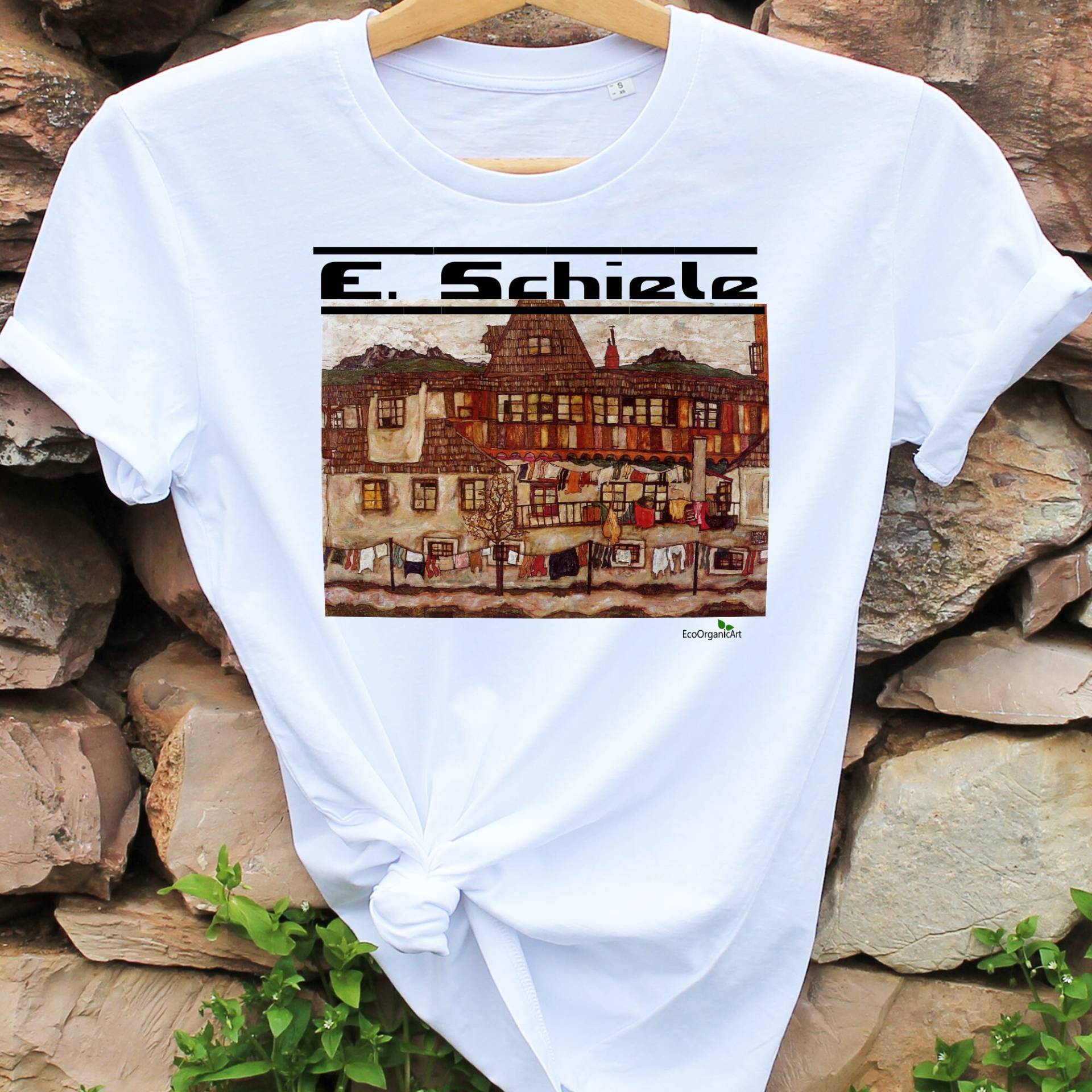 Haus Mit Trocknen Von Wäsche, Egon Schiele Gemälde, 100% Biobaumwolle Kunstliebhaber Geschenk von EcoOrganicArt