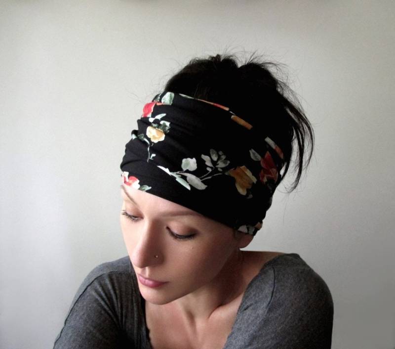 Black Floral Kopftuch - Ecoshag Stretch Stoff Stirnband Schal Black Floral Kopftuch - Ecoshag Stretch Stoff Stirnband Schal von EcoShag
