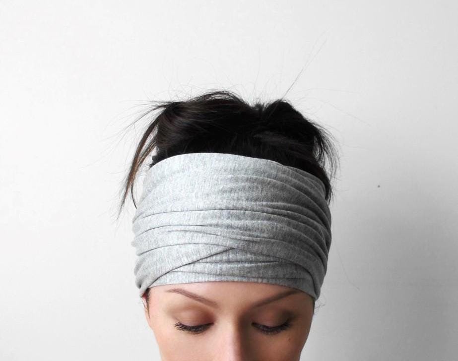 Heather Grey Kopftuch, Ecoshag-Kopftuch, Extra Breites Jersey-Kopftuch, Boho-Kopftuch, Turban-Stirnbänder Für Frauen, Verstellbares Stirnband von EcoShag