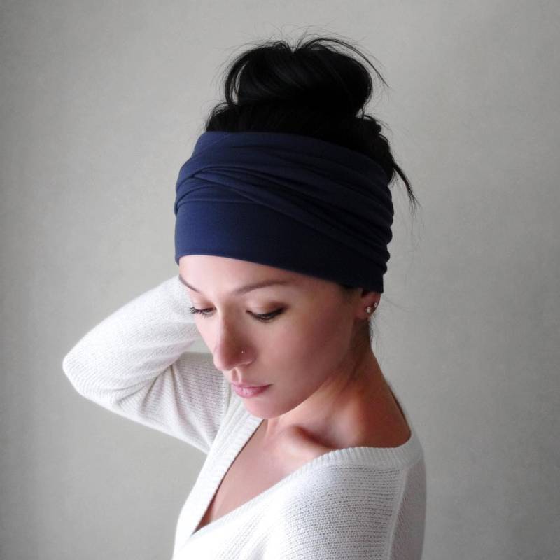 Dark Navy Blue Großes Haarband - Extra Breiter Stretch Stirnband Schal Dark Navy Blue Großes Haarband - Extra Breiter Stretch Stirnband Schal von EcoShag