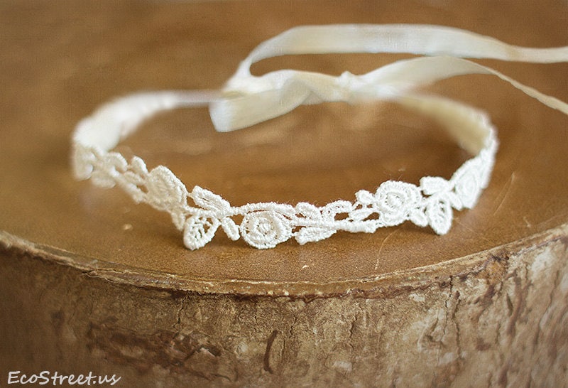Baby Stirnband, Off White Lace , Newborn Mädchen Foto Prop, Neugeborenen Requisiten, Rts, Taufe, Requisiten von EcoStreet