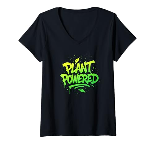 Damen Graffiti-Straßen-Kunstwerk mit Pflanzenantrieb T-Shirt mit V-Ausschnitt Damen Graffiti-Straßen-Kunstwerk mit Pflanzenantrieb T-Shirt mit V-Ausschnitt von EcoStreet