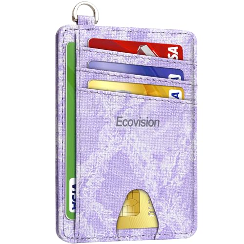 EcoVision Schlanke, minimalistische Vordertasche, RFID-blockierend, Kreditkartenetui mit abnehmbarem D-Schäkel für Damen und Herren, Denim-Lila, Silm von EcoVision