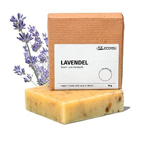 EcoYou Rasierseife - Körper- und Duschseife für ausgiebigen Rasierschaum - handgefertigt in Berlin - Vegan & Palmölfrei - 90 g Rasierseife Damen und Herren (Lavendel) von EcoYou