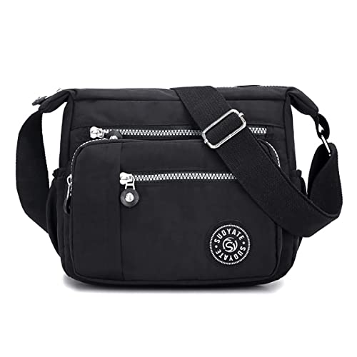 Ecohaso Crossbody-Taschen für Damen, mehrere Taschen, leichte Umhängetasche, wasserdicht, Nylon, lässig, Reisetasche, Handtasche, Schwarz , Large von Ecohaso