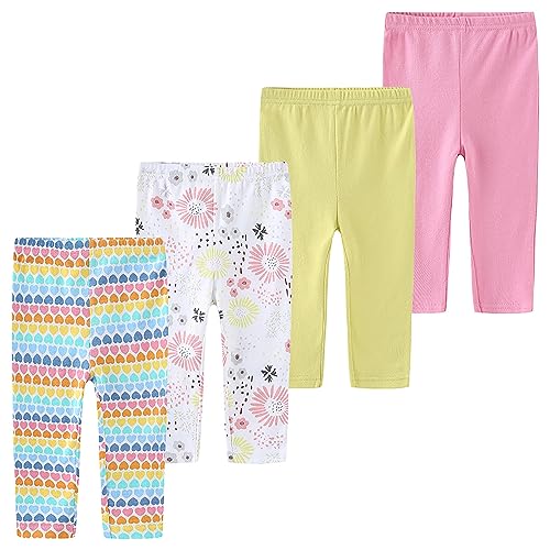 Ecojoy 4er Pack Sommer-Jogginghose mit Blumen- und Herzmotiv Muster Pumphose Lässige Elastische Sommerhose Baby leichte Lange Hosen Freizeithose Baby Mädchen Sommerhose von Ecojoy