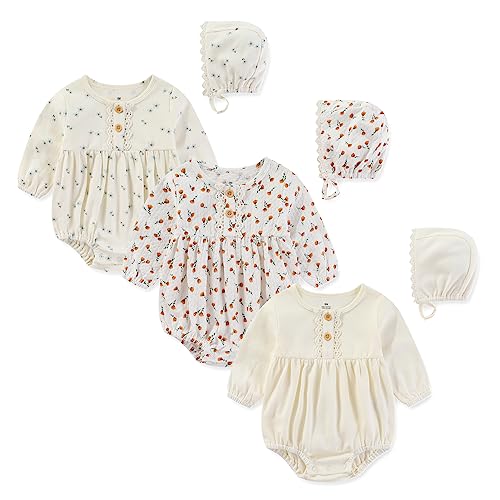 Ecojoy Baby Girl Vest 3PCs Grow Long/Short Sleeve Summer Fall Bodysuit with 3 Headbands/Hats von Ecojoy