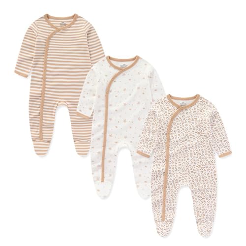 Ecojoy Baby Long Sleeve Sleepsuit Footed Sleep Wear Infant Grow Newborn to 12Months Slanted/straight Lapel,Soft Cotton,3 Pack von Ecojoy