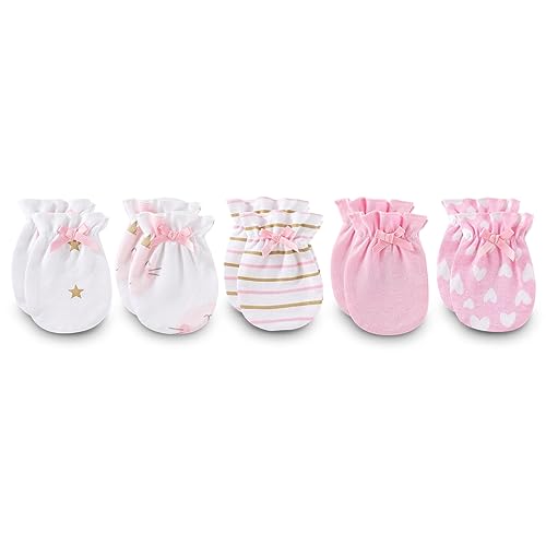 Ecojoy Neugeborenes Baby elastische Scratch Mitten 5 Pcs Tiny Baby Junge und Mädchen Handschuhe Scratch Mits 0-6 Monate, Kaninchen von Ecojoy