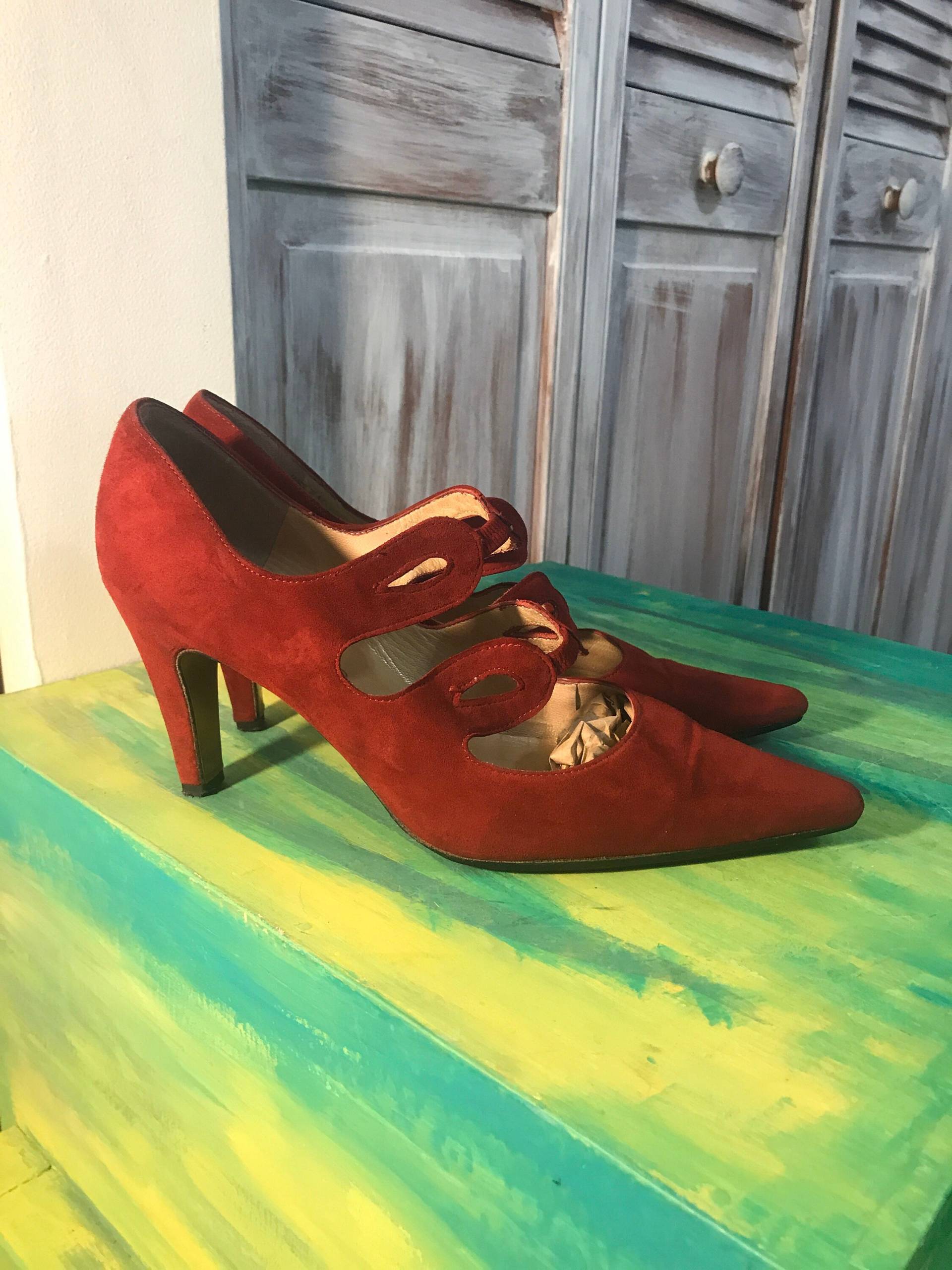 Vintage Rote Wildleder Damenschuhe - Peter Kaiser Absatzschuhe Größe 8 von EcoloreMode