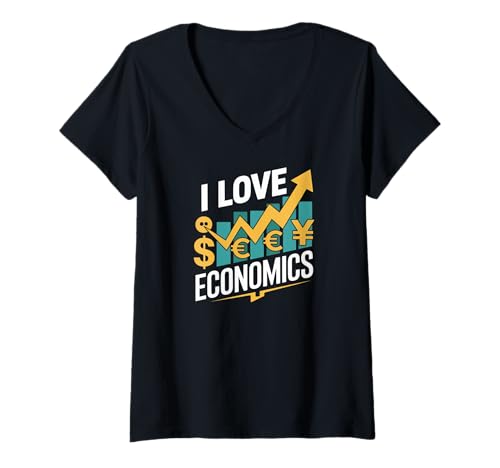 Damen I Love Economics Währungstrend-Design T-Shirt mit V-Ausschnitt von Economics Enthusiast Passion Growth