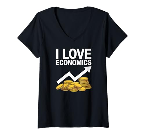 Damen I Love Economics Münzen Pfeil Grafik T-Shirt mit V-Ausschnitt Damen I Love Economics Münzen Pfeil Grafik T-Shirt mit V-Ausschnitt von Economics Enthusiasts Money Growth