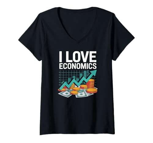 Damen Ich liebe Economics Graph Money Trend T-Shirt mit V-Ausschnitt Damen Ich liebe Economics Graph Money Trend T-Shirt mit V-Ausschnitt von Economics Graphs Money Trends Appreciation