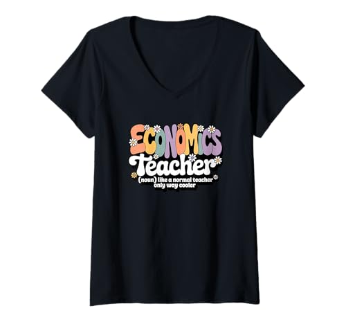 Damen Groovy Economics Teacher Money Finance Zurück zur Schule T-Shirt mit V-Ausschnitt Damen Groovy Economics Teacher Money Finance Zurück zur Schule T-Shirt mit V-Ausschnitt von Economics Teacher Apparel for Women & Men