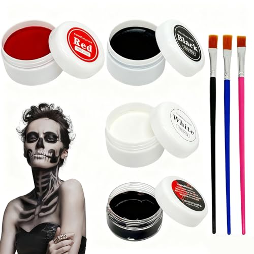 Ecoret-Pro Halloween Schminke Set für Erwachsene Kinder, Halloween Make Up Schwarz Weiß Rot mit 3 Pinsel und Zähflüssiges Kunstblut für Clowns Vampire Zombie Skelett Schminke Ecoret-Pro Halloween Schminke Set für Erwachsene Kinder, Halloween Make Up Schwarz Weiß Rot mit 3 Pinsel und Zähflüssiges Kunstblut für Clowns Vampire Zombie Skelett Schminke von Ecoret-Pro