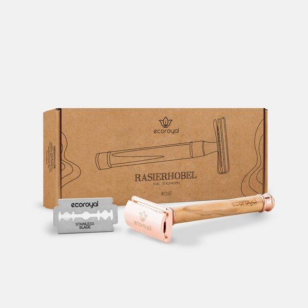 Ecoroyal Rasierhobel Damen Olivenholz Rose + 10 Rasierklingen von Ecoroyal
