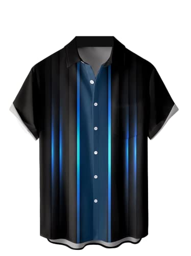 Bowling-Shirts für Herren Vintage 50er Jahre Kurzarm Farbverlauf Streifen Gedruckt Casual Button Down Strandhemd, C Bowling Gradient gestreift, L Bowling-Shirts für Herren Vintage 50er Jahre Kurzarm Farbverlauf Streifen Gedruckt Casual Button Down Strandhemd, C Bowling Gradient gestreift, L von Ecosunny