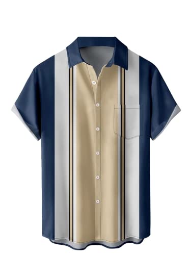 Herren-Bowling-Shirt, kurzärmelig, Button-Down, Hawaii, lässig, bedruckt, Sommer, normale Passform, Strand, Aloha-Hemd, Bowling Königsblau, XX-Large von Ecosunny
